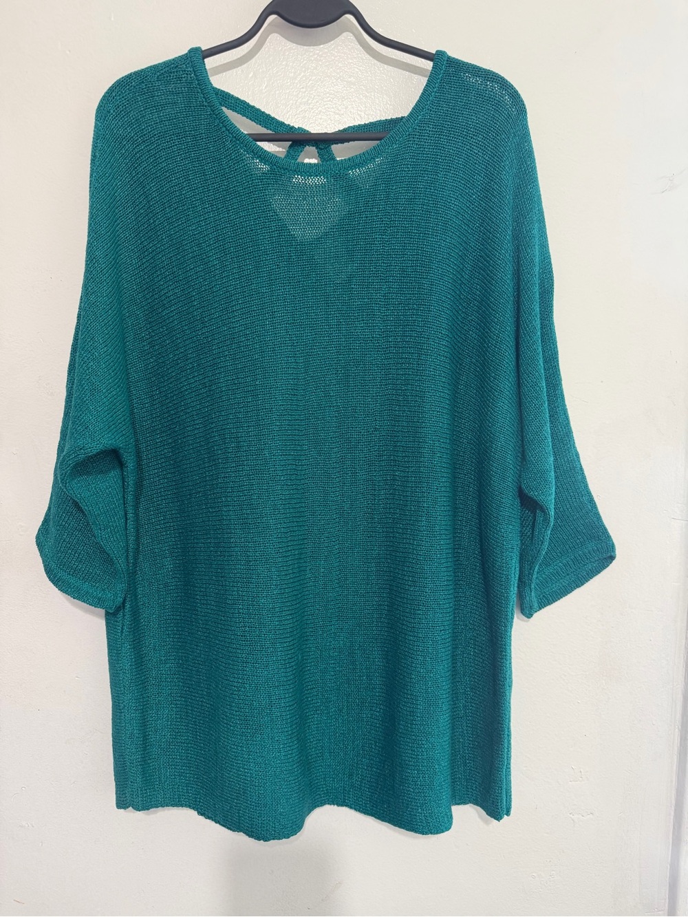 Chico’s 3P XL Petite Teal Knit Sweater Tunic Dolman 3/4 Sleeve Cutout Back